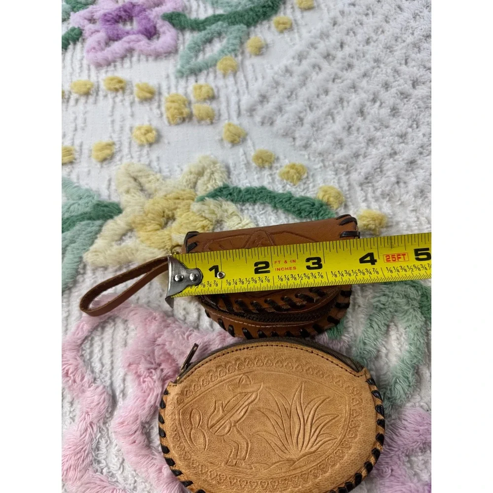 Vintage‎ Tooled Leather Coin Purse Pouch Florida Mexico Floral Design